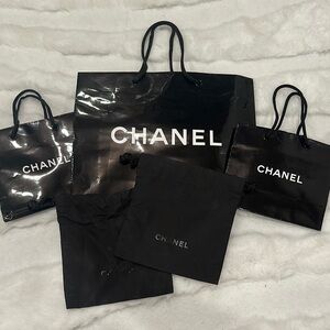 Chanel Black Drawstring Dustbag Pouches and Shopping Bags Set
